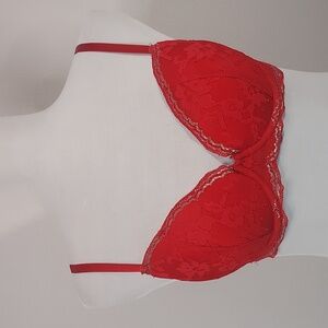 Victoria's Secret Red Gold Metallic Lace Dream Angels Lined Demi Bra Size 34C